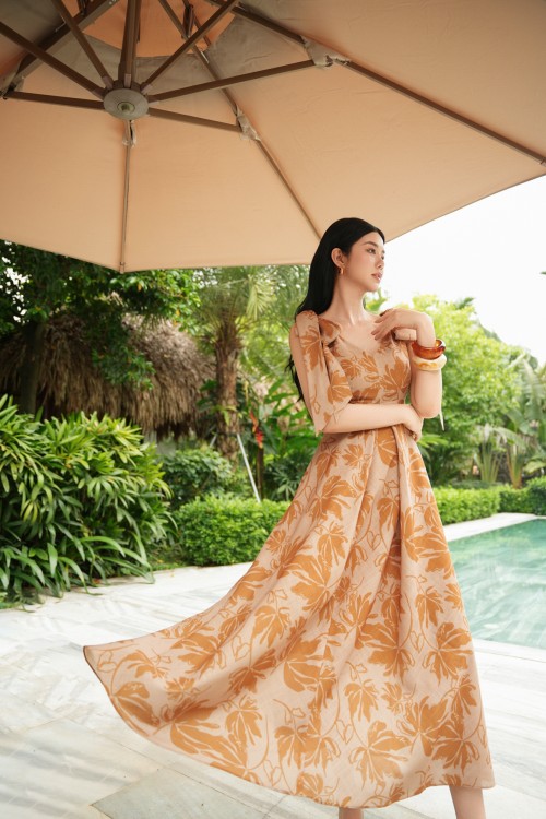 Sixdo Cinnamon Linen Flared Dress